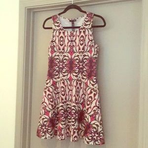 Aqua brocade print fit and flare dress